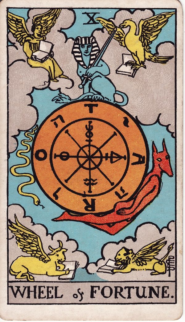 A Roda da Fortuna, ilustração de Pamela Colman Smith