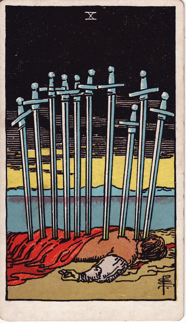Dez de Espadas, ilustração de Pamela Colman Smith