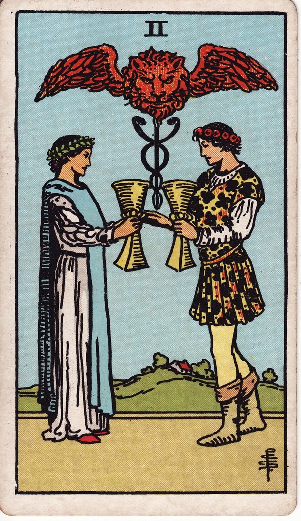 Dois de Copas, ilustração de Pamela Colman Smith