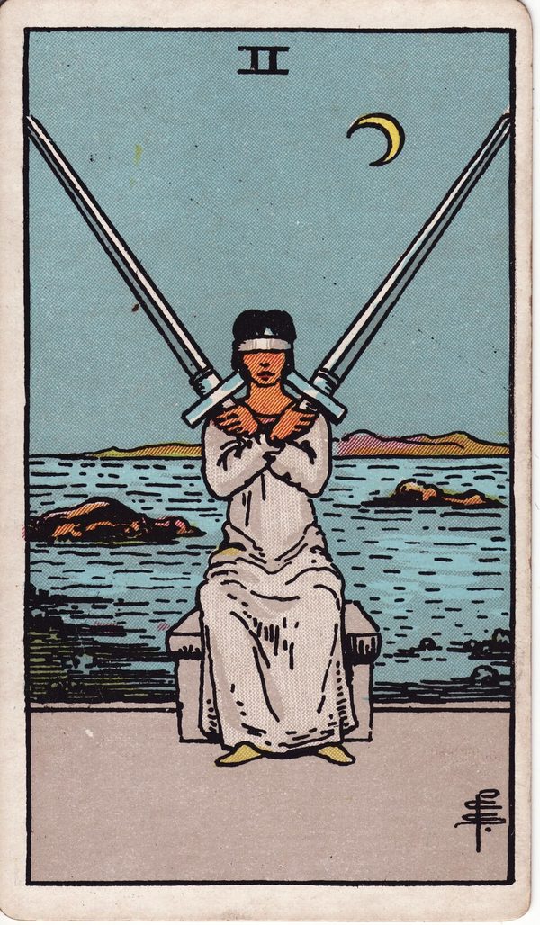 Dois de Espadas, ilustração de Pamela Colman Smith