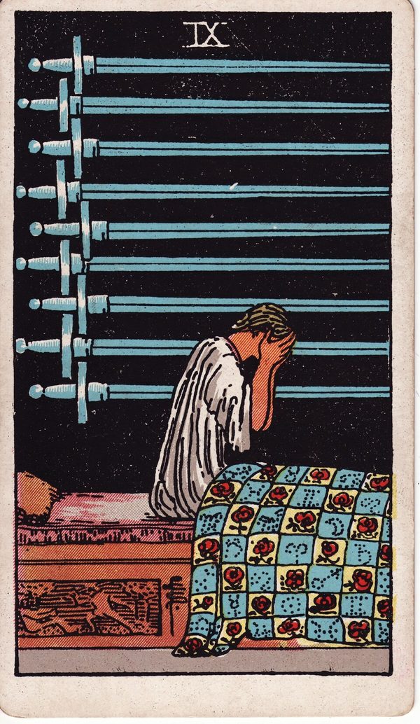 Nove de Espadas, ilustração de Pamela Colman Smith