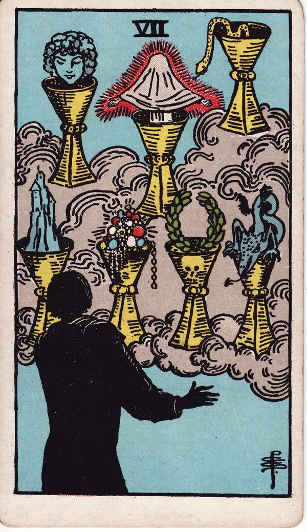 Sete de Copas, ilustração de Pamela Colman Smith