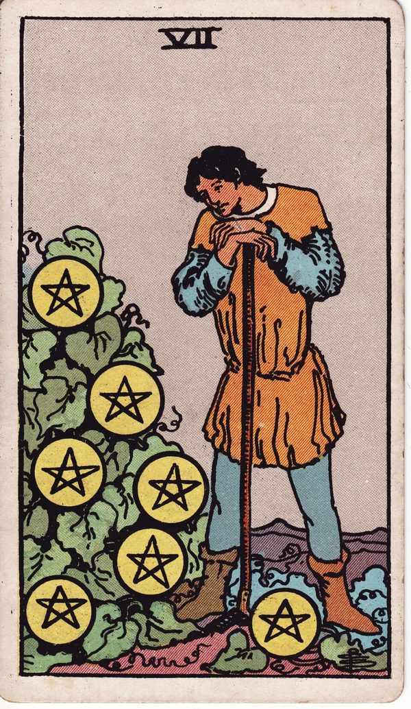 Sete de Ouros, ilustração de Pamela Colman Smith